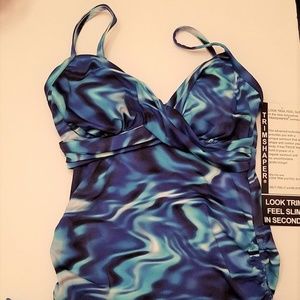 Trimshaper Poolside Wendy Blue Tie-Dye Tankini Top